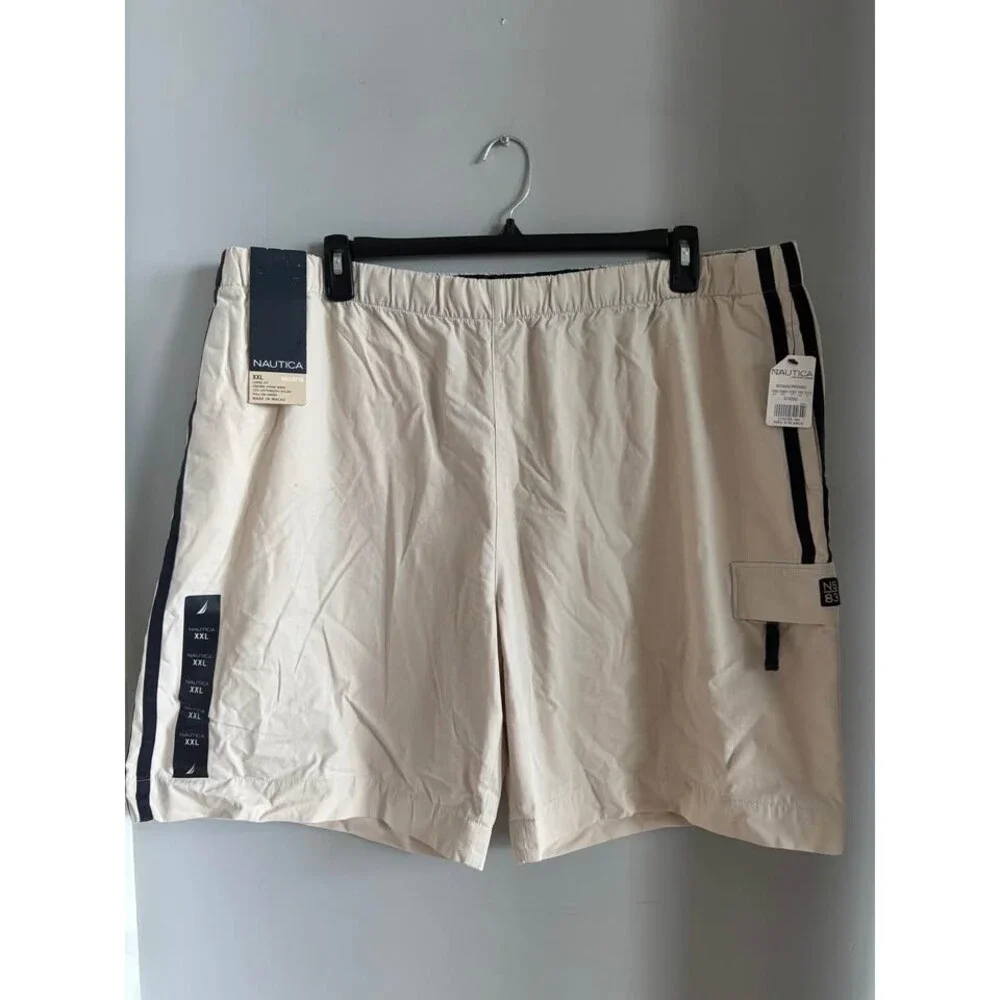 NWT Nautica Men's XXL Beige Nylon Cargo Utility Shorts Elastic Waist Gym